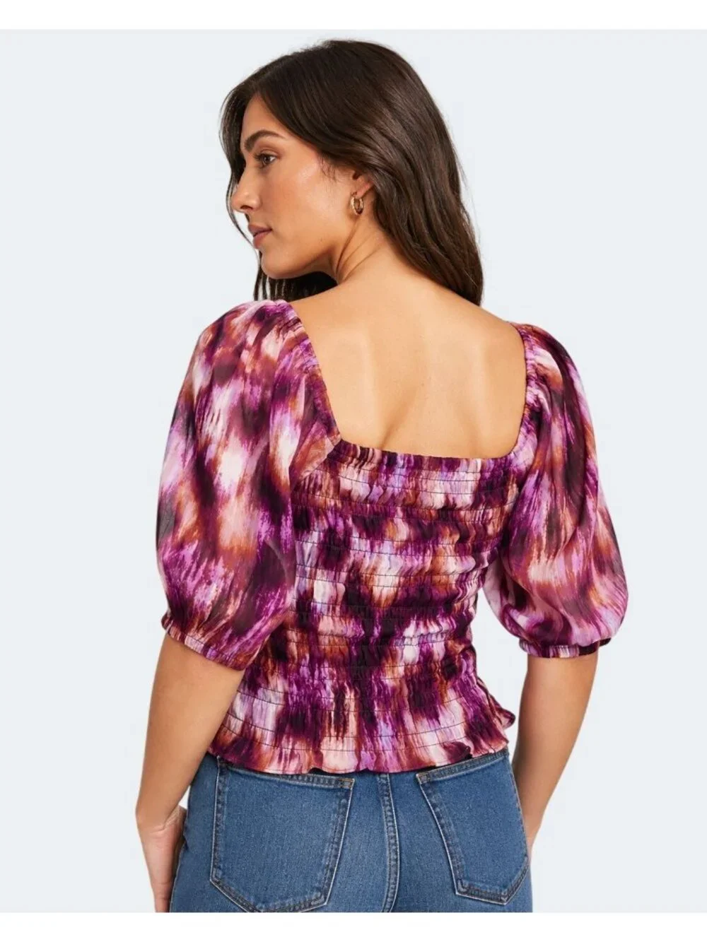 Old Navy Womens Tall Smocked Puff-Sleeve Top Tie-Dye Print L